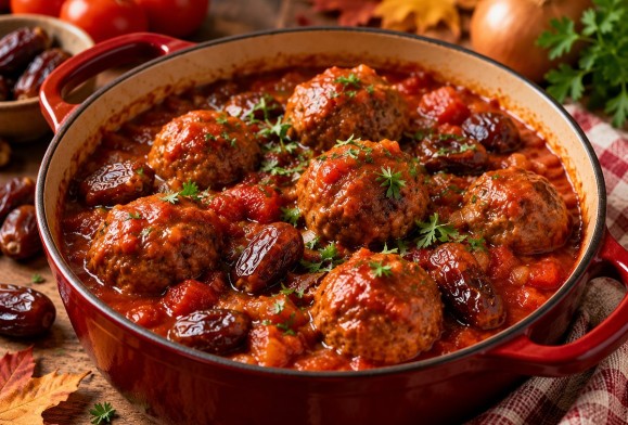 Herfststoofpotje balletjes in tomatensaus en dadels / kg Herfststoofpotje balletjes in tomatensaus en dadels / kg